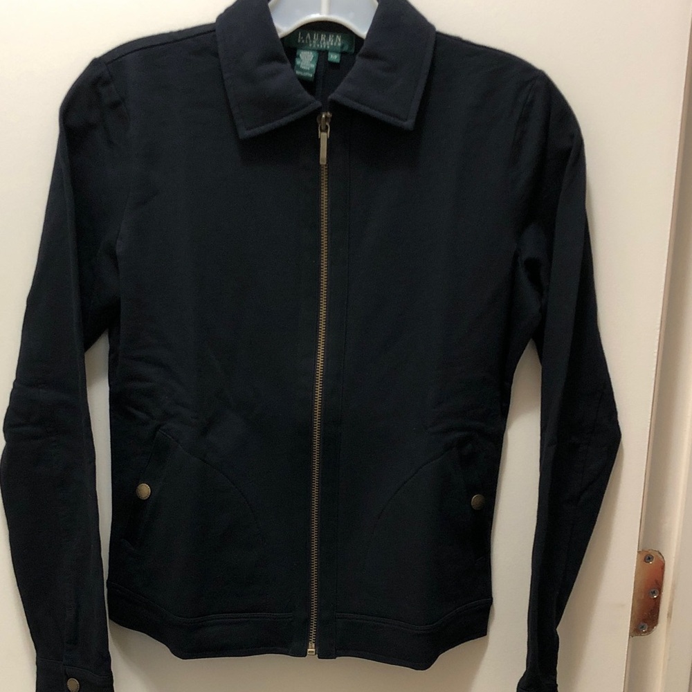 Lauren Ralph Lauren stylish thin cotton black zippered jacket; never worn.